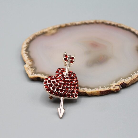 Heart arrow jewelry brooch pin love red yellow gold tone elegant brand new - Picture 5 of 12